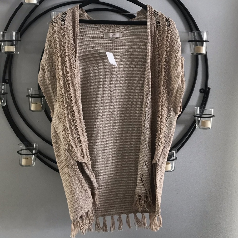 LOFT cardigan, small, tan with fringe NWT